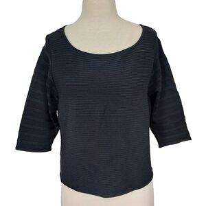 Ivanka Trump Solid Black Ribbed Textured Shirt Top size XL Minimalist Stretch